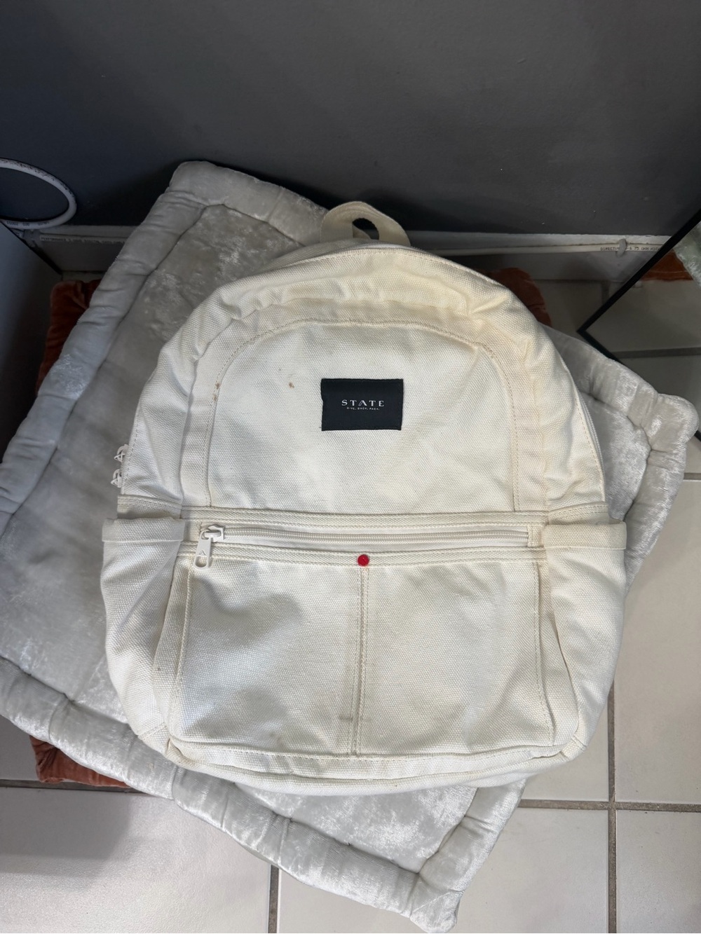 STATE Off-White Canvas Backpack with Front Zip Pocket